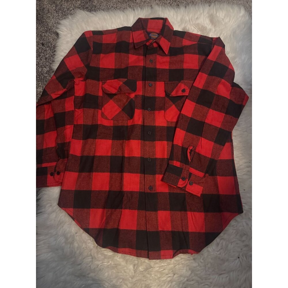 Dickies Men Flannel Shirt Red and Black Buffalo Plaid M